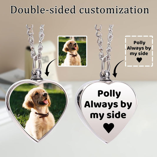 Guoer custom dog cremation jewelry back view illustrating the text engraving option