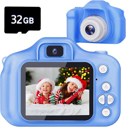 Tyseoome kids digital camera front view in blue color showing lens
