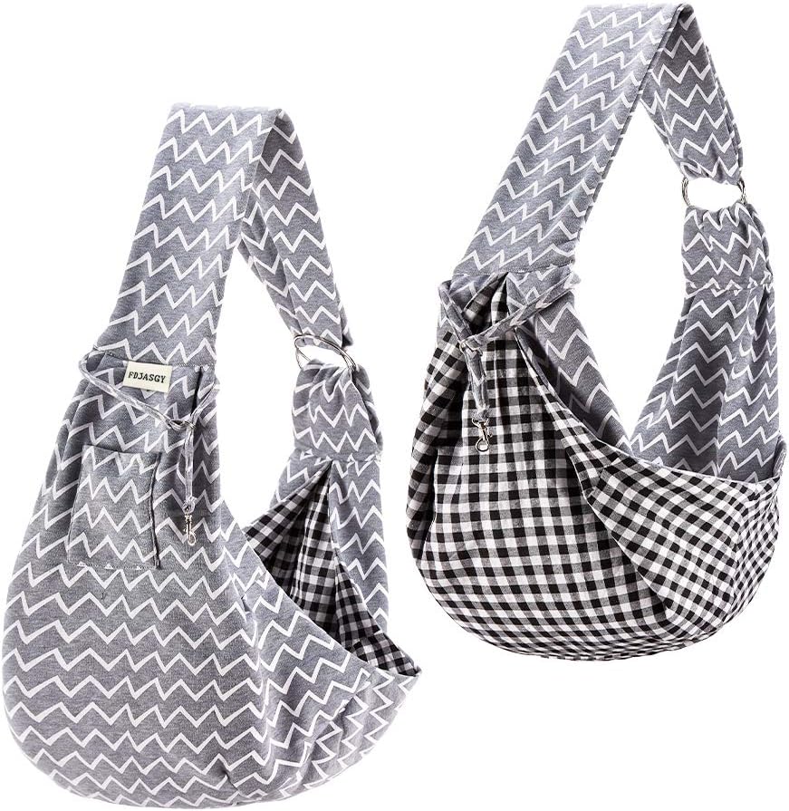 Fdjasgy pet papoose bag showing reversible gray pattern