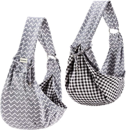 Fdjasgy pet papoose bag showing reversible gray pattern
