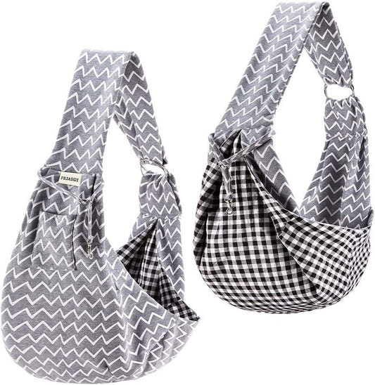 Fdjasgy pet papoose bag showing reversible gray pattern