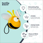 Huxley & Kent plush bee toy illustrating the internal crinkle texture for interactive feline play.