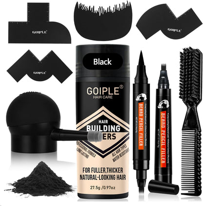 WOZUTUNT beard pencil filler kit front view showcasing the black pen brush and fiber container