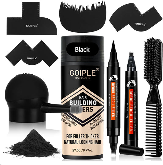 WOZUTUNT beard pencil filler kit front view showcasing the black pen brush and fiber container