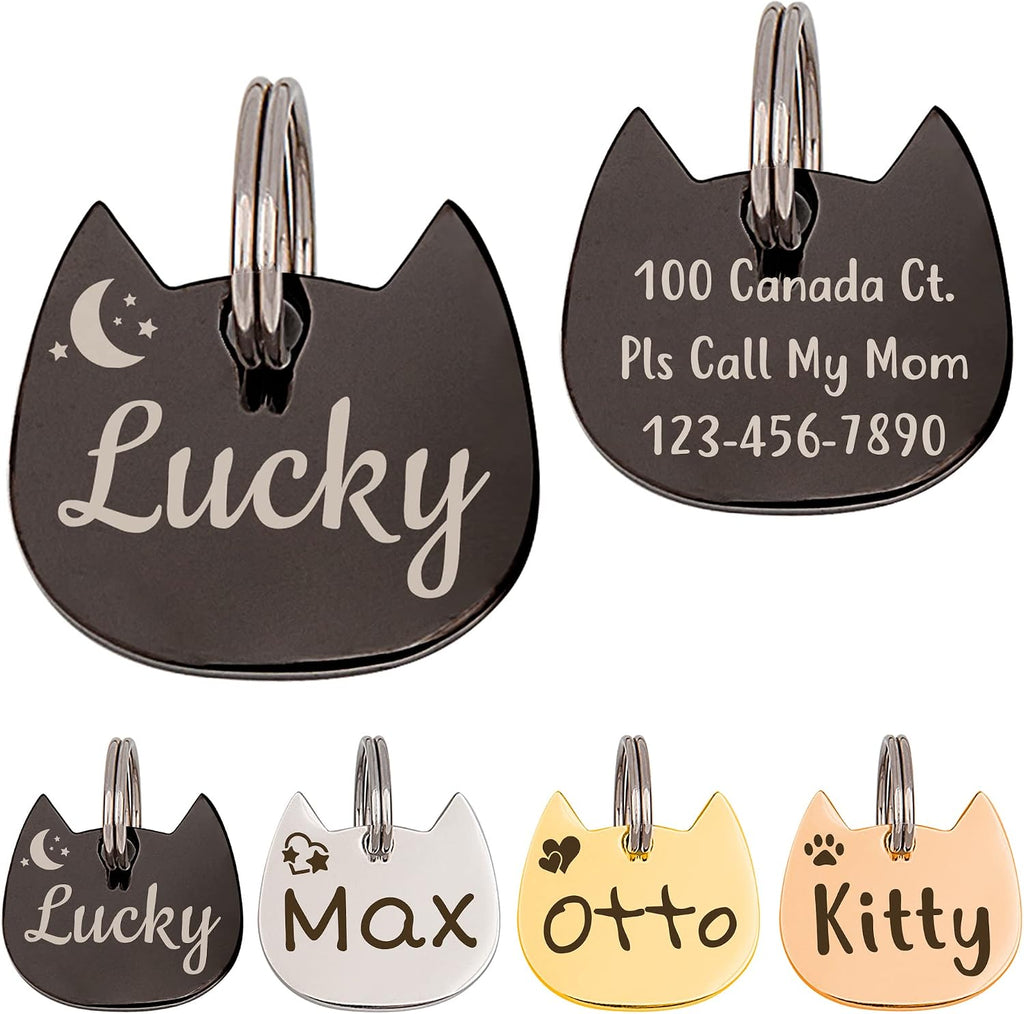 Anavia Cat Head & Fish Shape Pet ID Tags, Personalized Funny Icon Design Cat Name Tag, Customized Gold Plated Glossy Stainless Steel Black Rainbow Cat Dog Collar Tag (Small, Cat Head Shape, Silver) - Image 14
