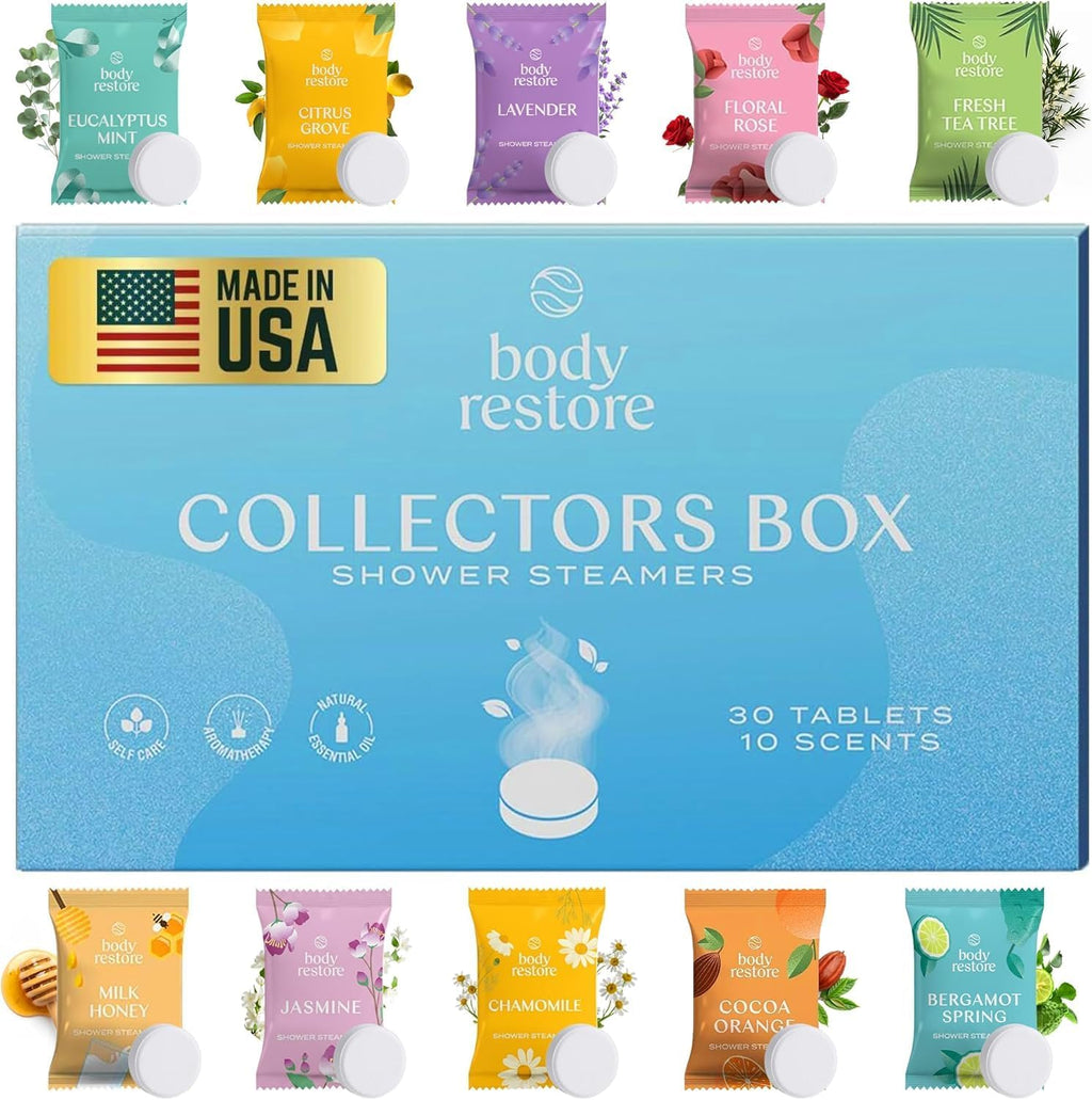 Body Restore shower steamers collectors box front view with packaging