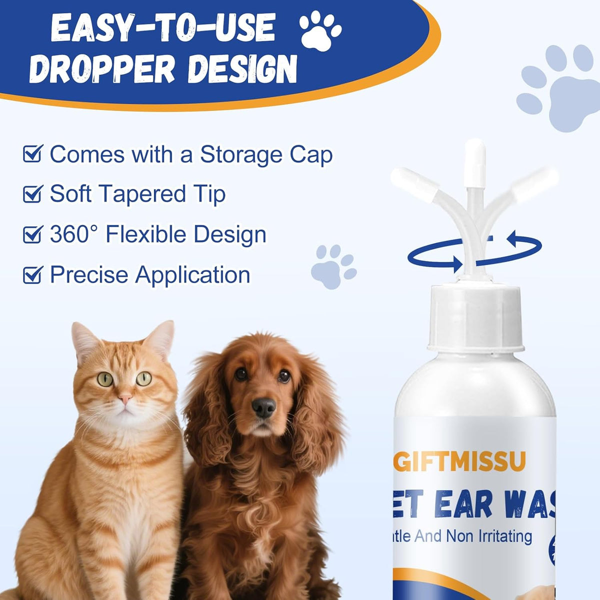 Close up of dog ear cleaning solution bottle packaging