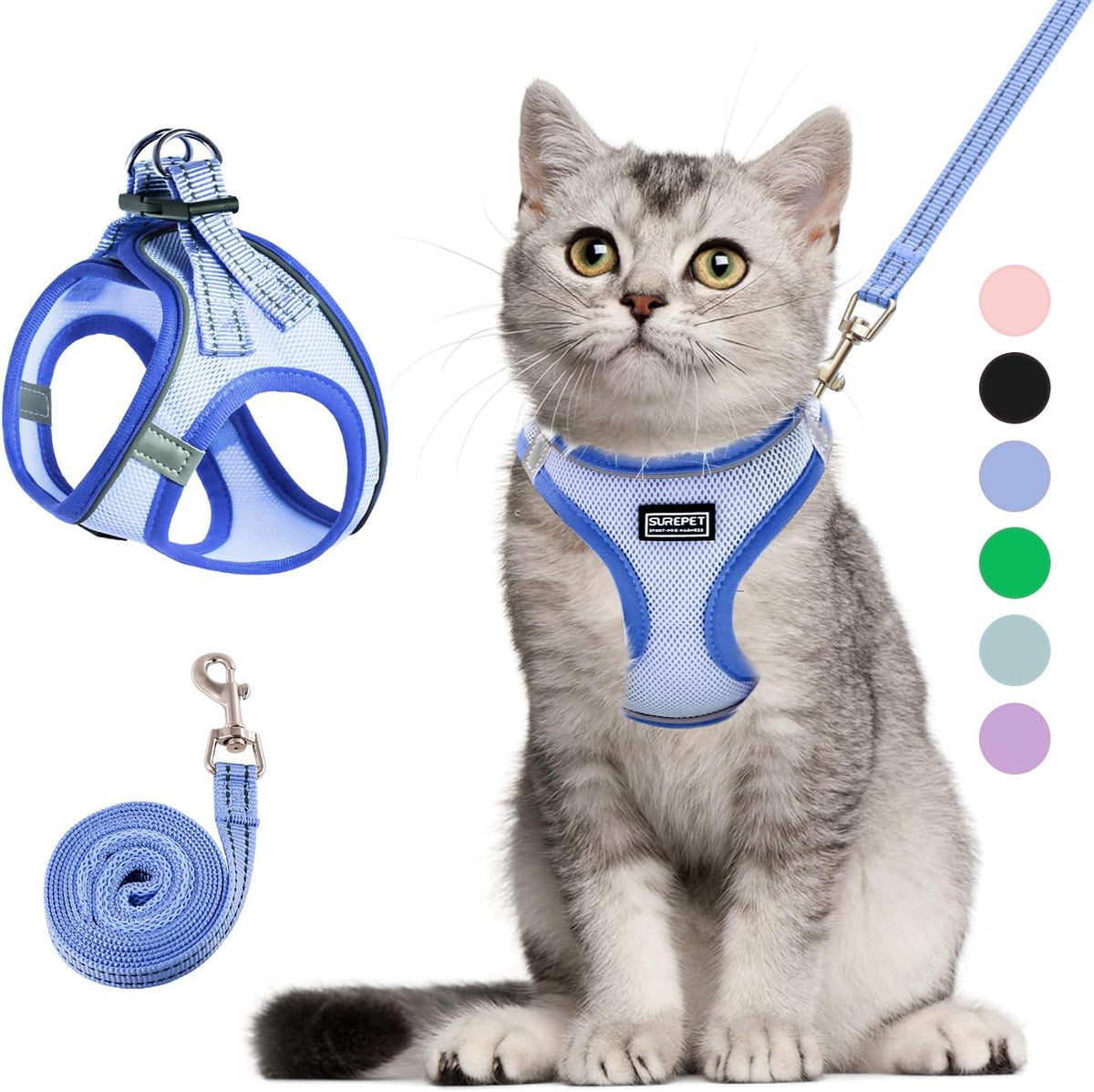 Cat Harness and Leash Set, Soft and Breathable Vest with Reflective Strip, Escape Proof Kitten Harness, Easy to Wear for Cats Walking and Traveling (Purple, M) - Image 11