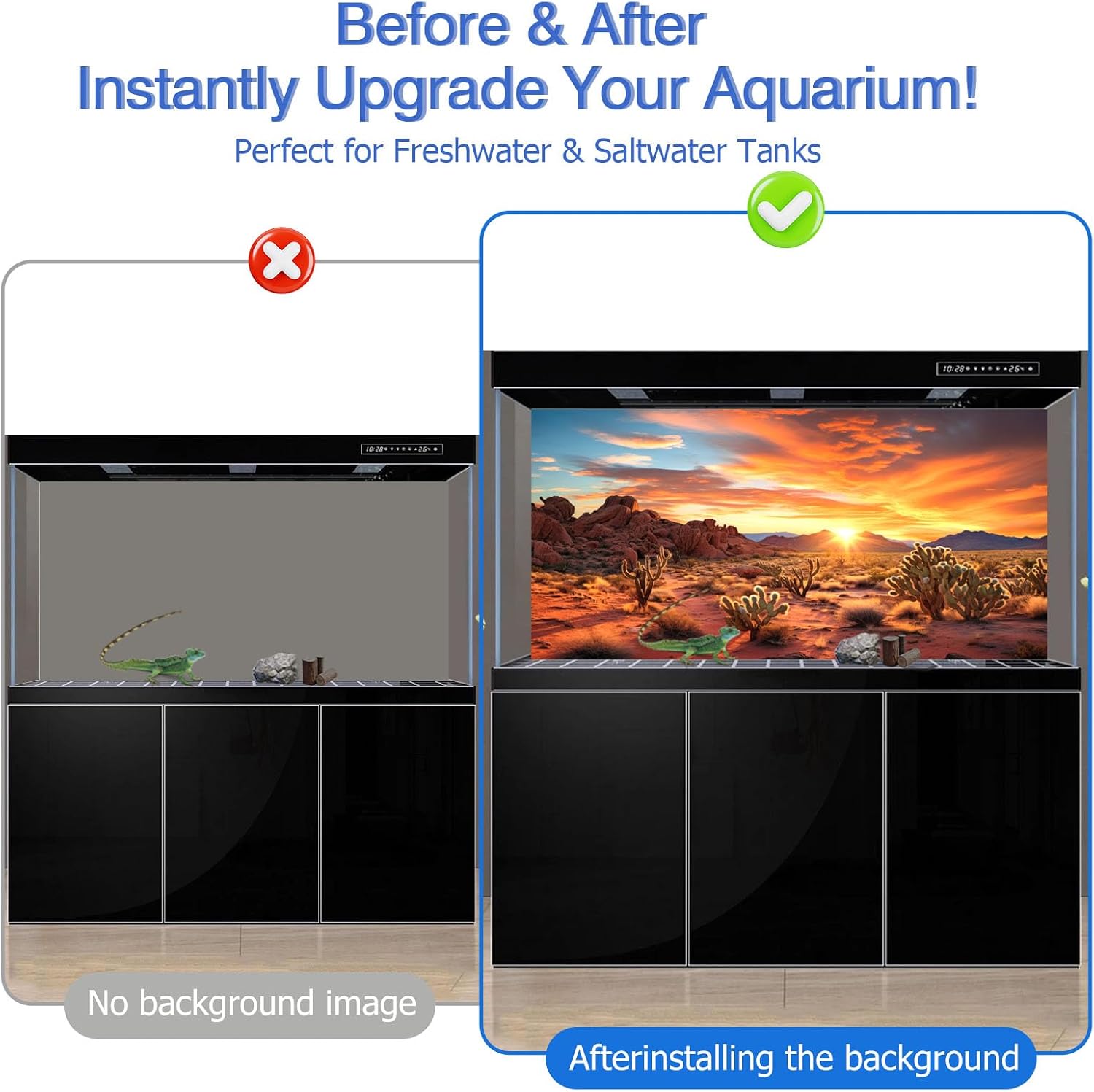 Ultra HD static cling terrarium backdrop showing Texas desert landscape with cacti.