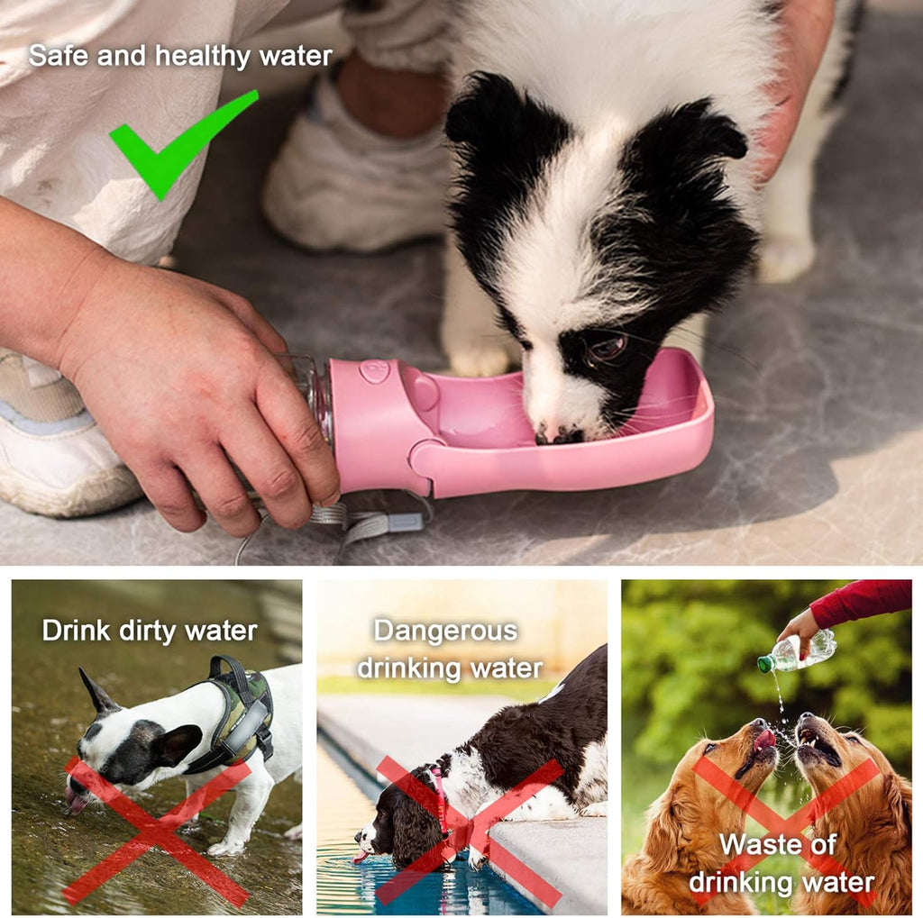 AIKIDS twelve ounce pink puppy water bottle showing the attached wrist strap.