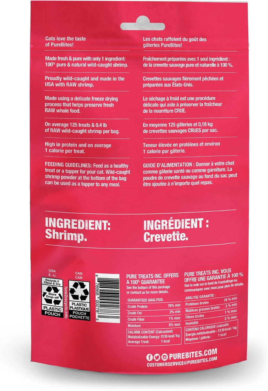 PureBites freeze dried raw cat snacks high protein content label