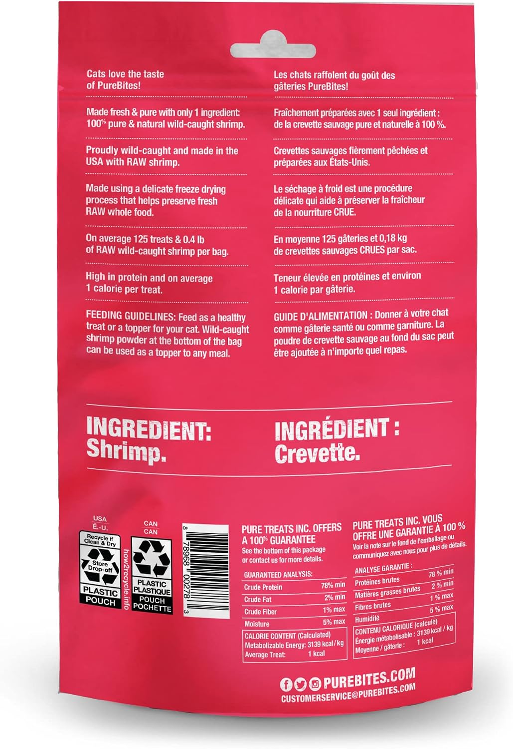 PureBites freeze dried raw cat snacks high protein content label