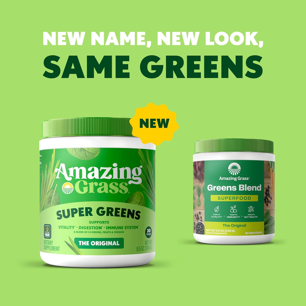 Amazing Grass Super Greens Powder Original nutrition facts label and ingredients