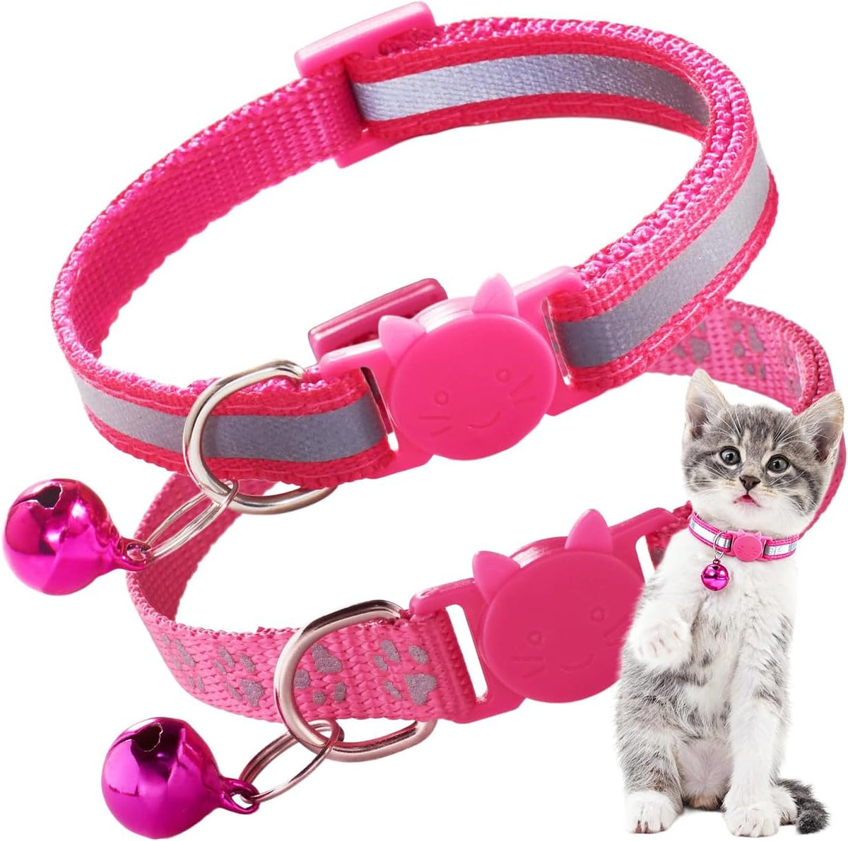 2 Pack Breakaway Cat Collar with Bells, Claw Print Reflective Kitten Collars Safety Buckle Adjustable for Girl and Boy Kitty Pets, Black - Image 11