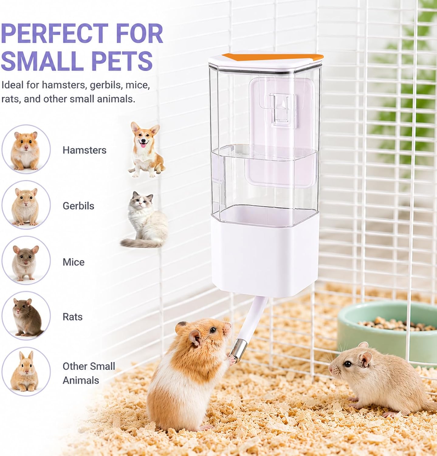 47OZ No-Drip Small Animal Water Bottle, Large Capacity Leakproof Hanging Pet Water Dispenser for Cage Crate, Water Feeder for Guinea Pig, Hamster, Rabbit, Ferret, Chinchilla (White) - Image 6
