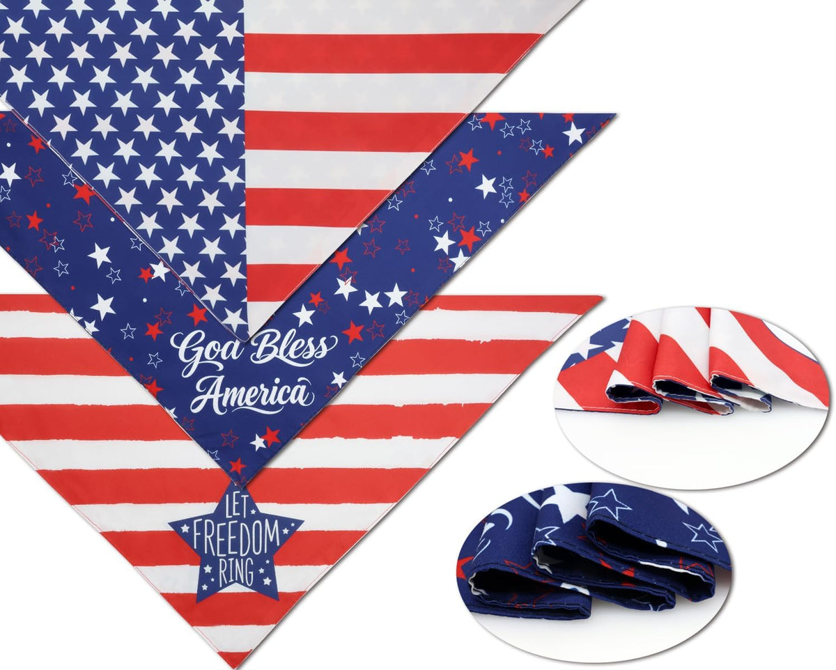 Three pack of red white and blue pet scarves