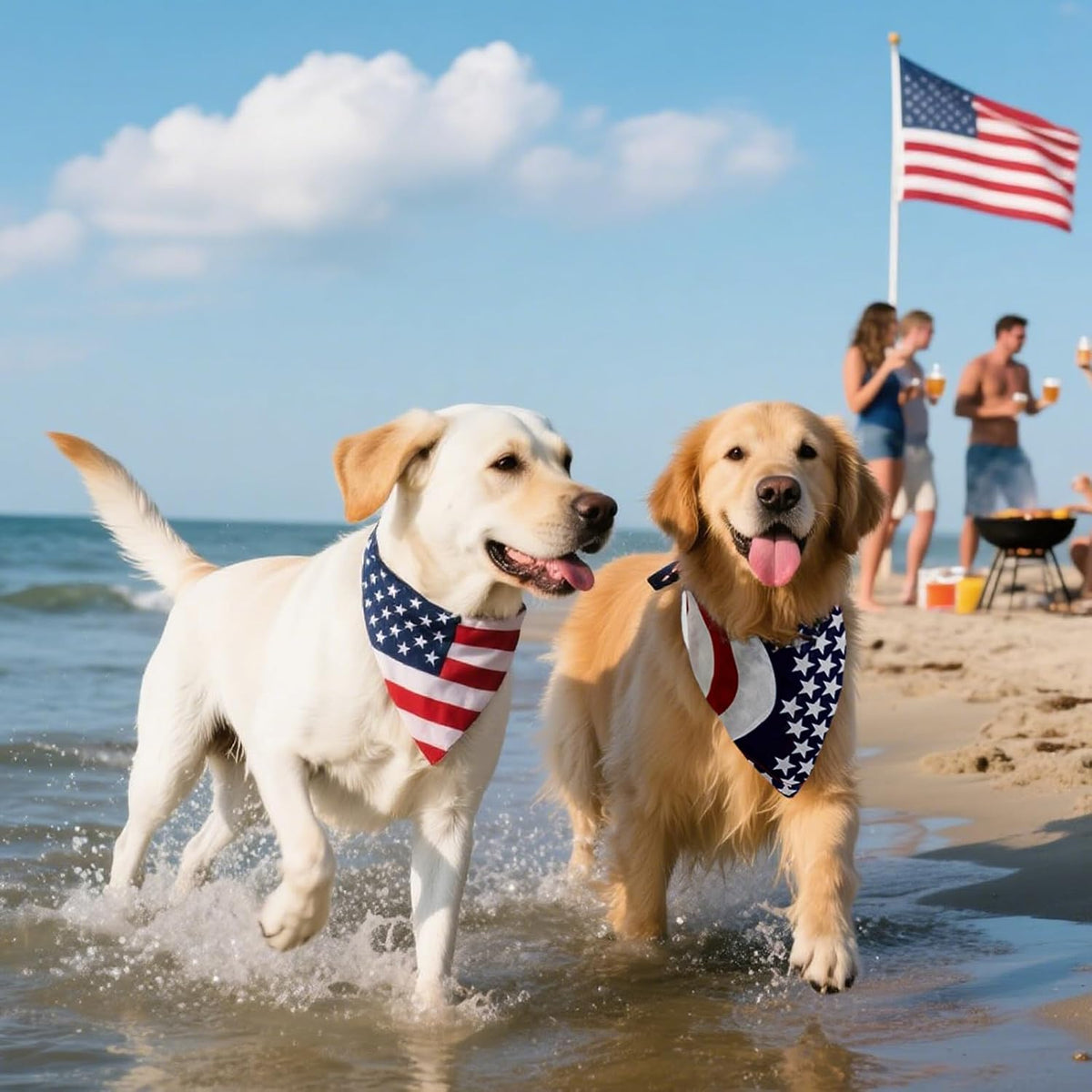 Dog wearing patriotic reversible 4th of July bandana