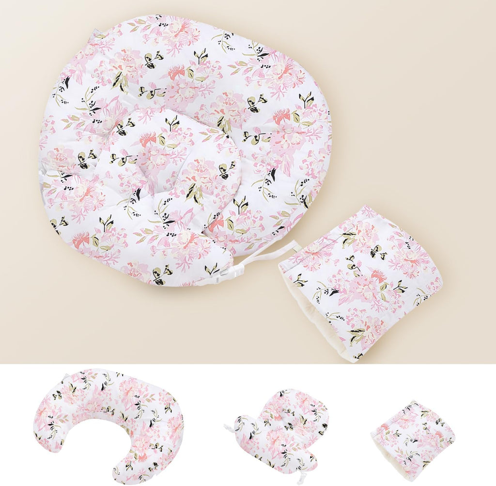 Little Grape Land nursing pillow front view with rose floral pattern