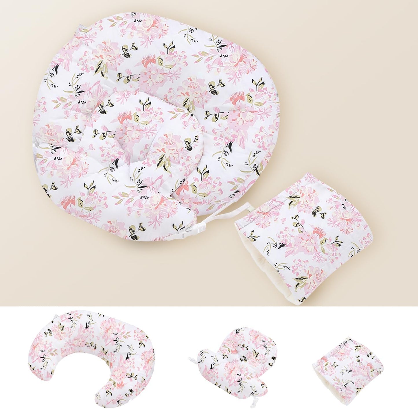 Little Grape Land nursing pillow front view with rose floral pattern
