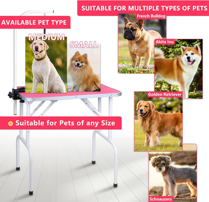 Side view of Leibou pink pet grooming table