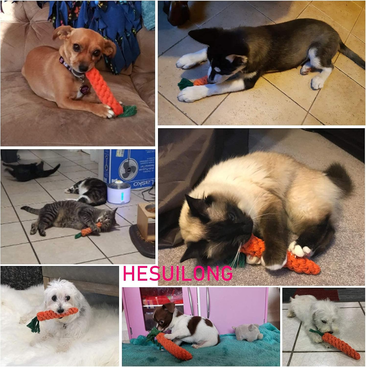 Safe non toxic braided cotton carrot toys for small pet interactive playtime training and dental hygiene