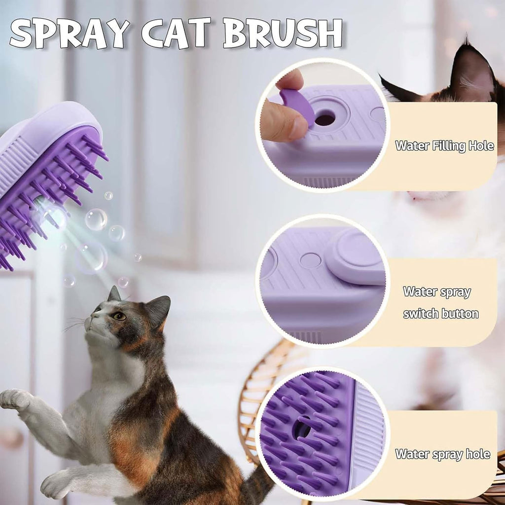 Demonstration of water mist spray on pet grooming brush