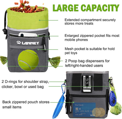 LANNEY hands-free pet reward bag with metal clip attached to a belt