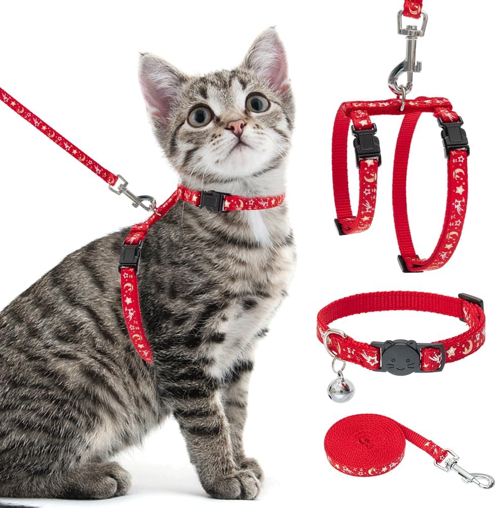 PAWCHIE Cat Harness with Leash and Collar Set - Escape Proof Adjustable H-shped Cat Harness with Star and Moon Pattern Glow in The Dark for Kitty Outdoor Walking - Image 11