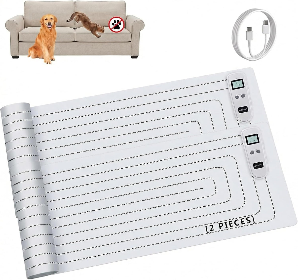 SEERWAY 2 Rechargeable Pet Shock Mats Same Size, Cat Repellent Pad, Cat Deterrent Mat, Electric Training Mat Keeps Dogs and Cats Off Sofa, Couch, Bed and Countertop (22"x14") - Image 11
