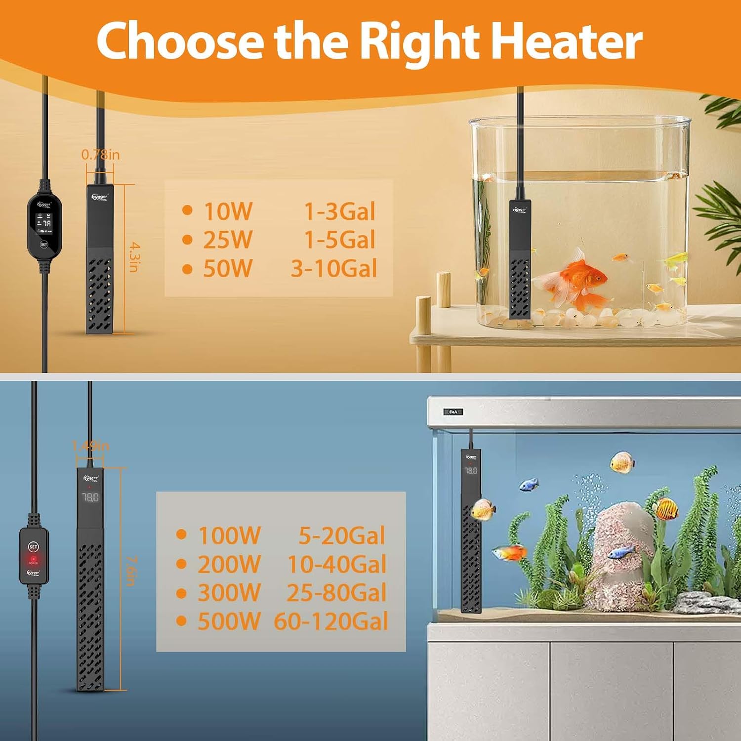 Hygger 200W heater installed in freshwater aquarium