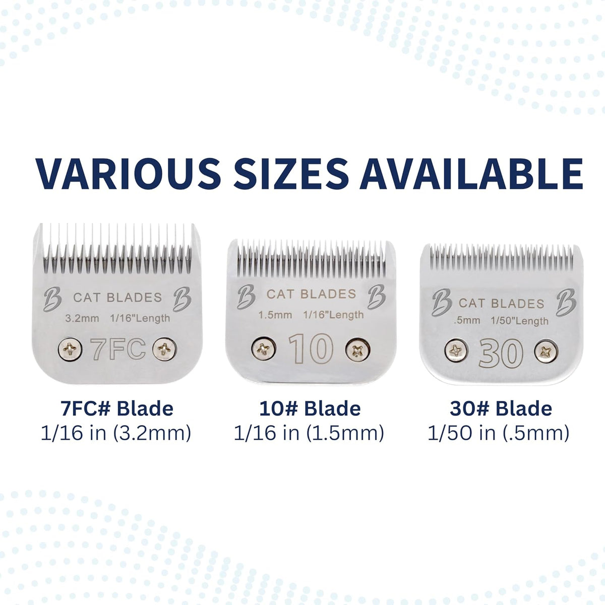 Bucchelli 1.5mm cat clipper blade packaging showing specifications and hardness rating