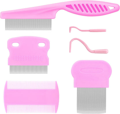 BENSEAO flea comb pet grooming set front view showing multiple pink styling tools