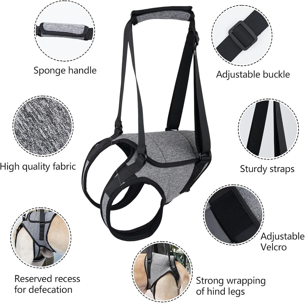 Grey XL dog support sling showing abdominal coverage