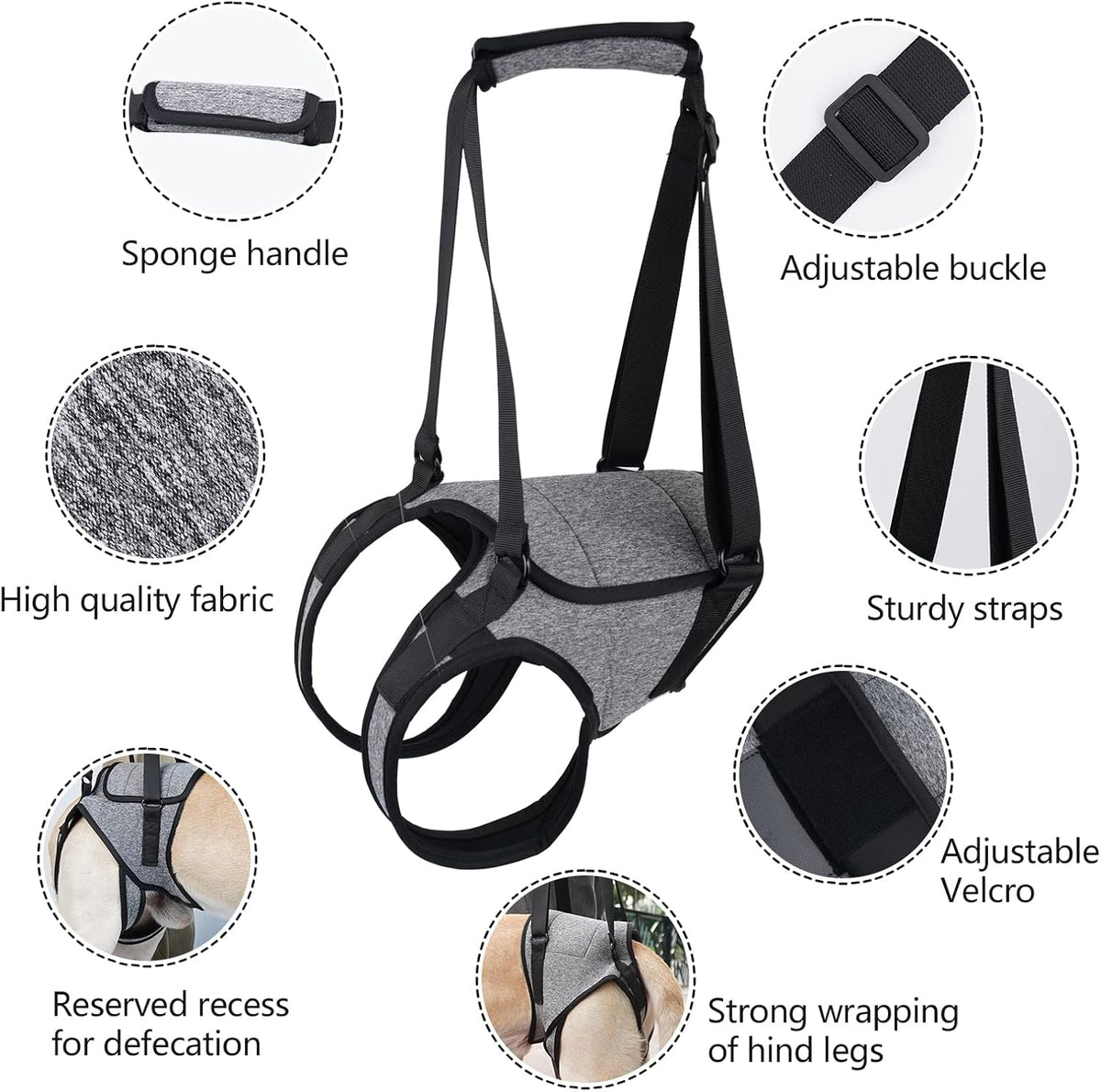 Grey XL dog support sling showing abdominal coverage