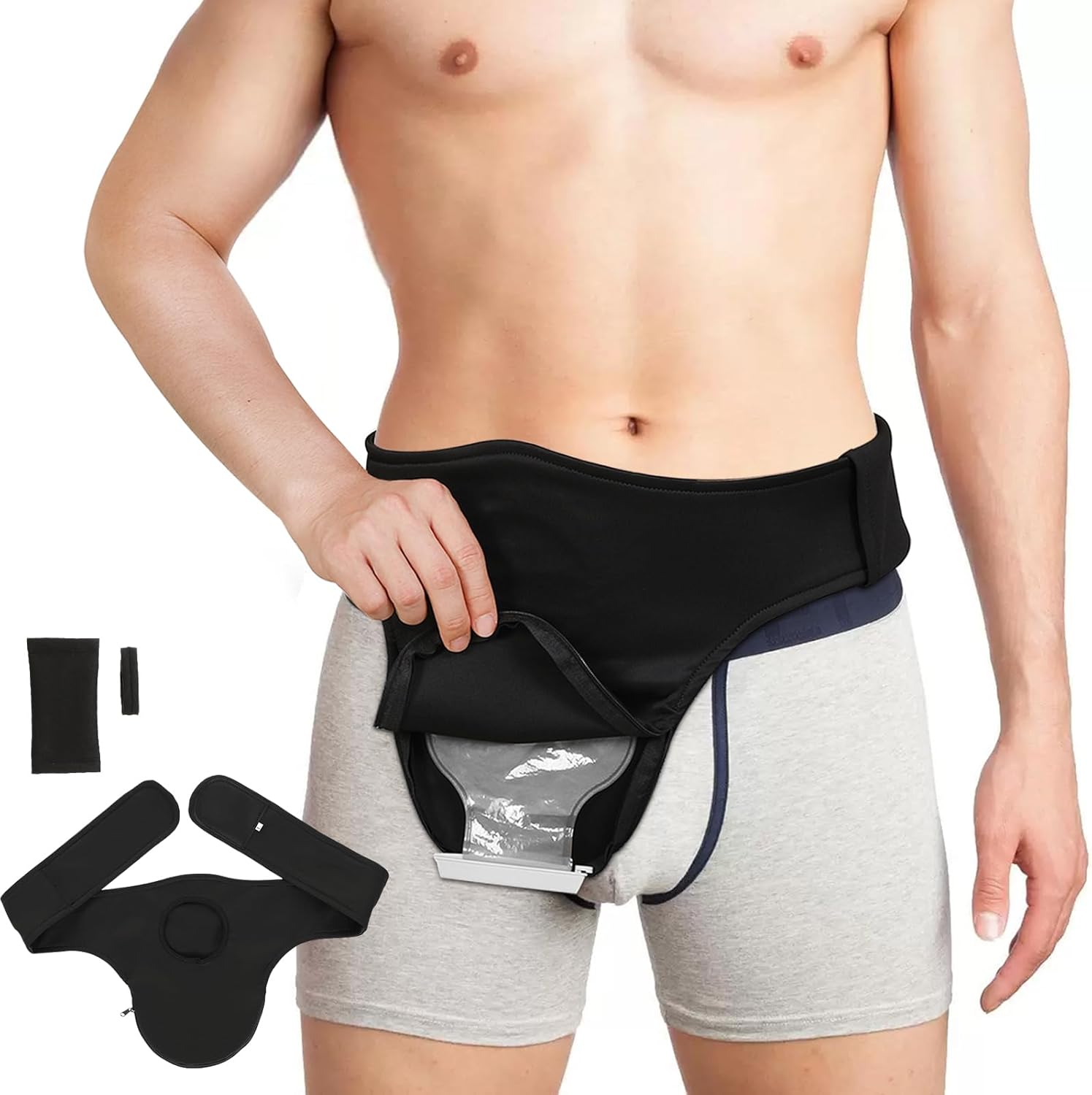 Fanwer ostomy belt black front view showing stealth abdominal wrap design