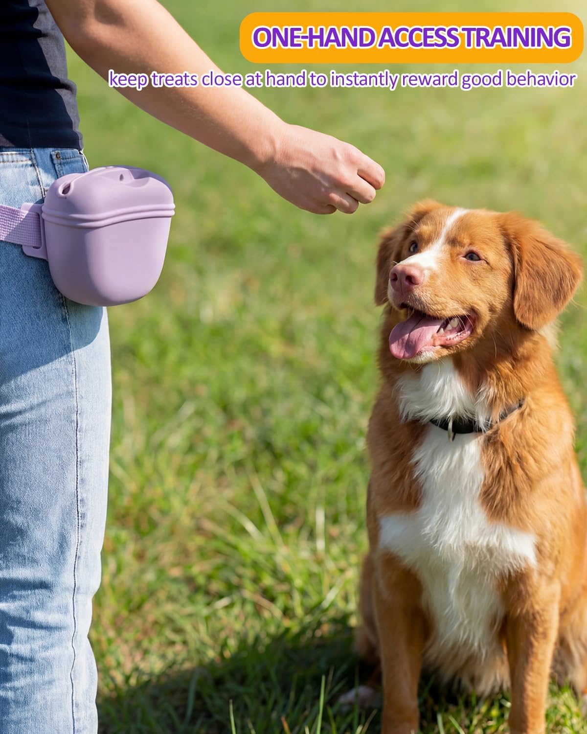 Close up of magnetic auto-closing lid on silicone dog treat bag