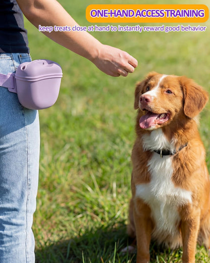 Close up of magnetic auto-closing lid on silicone dog treat bag
