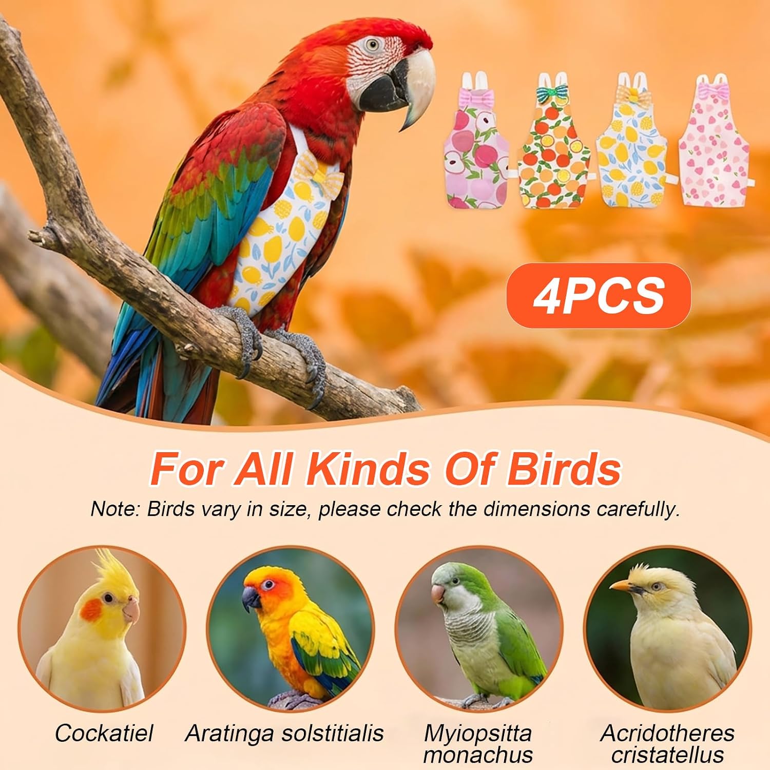 Washable bird nappy clothes tailored for small parakeets and budgies.