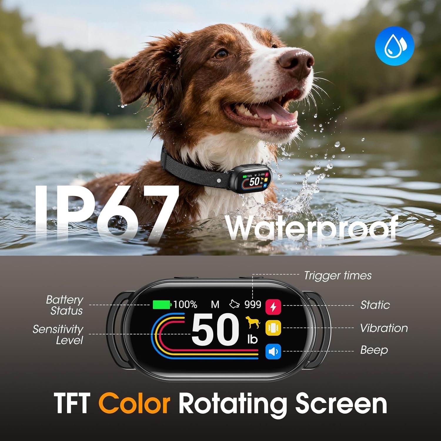 SKBAK dog collar showing screen settings