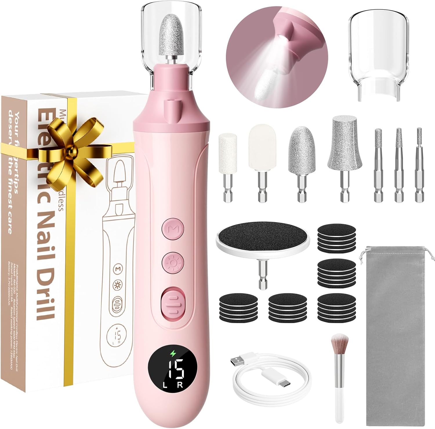 Yomisee electric nail drill kit front view with accessories