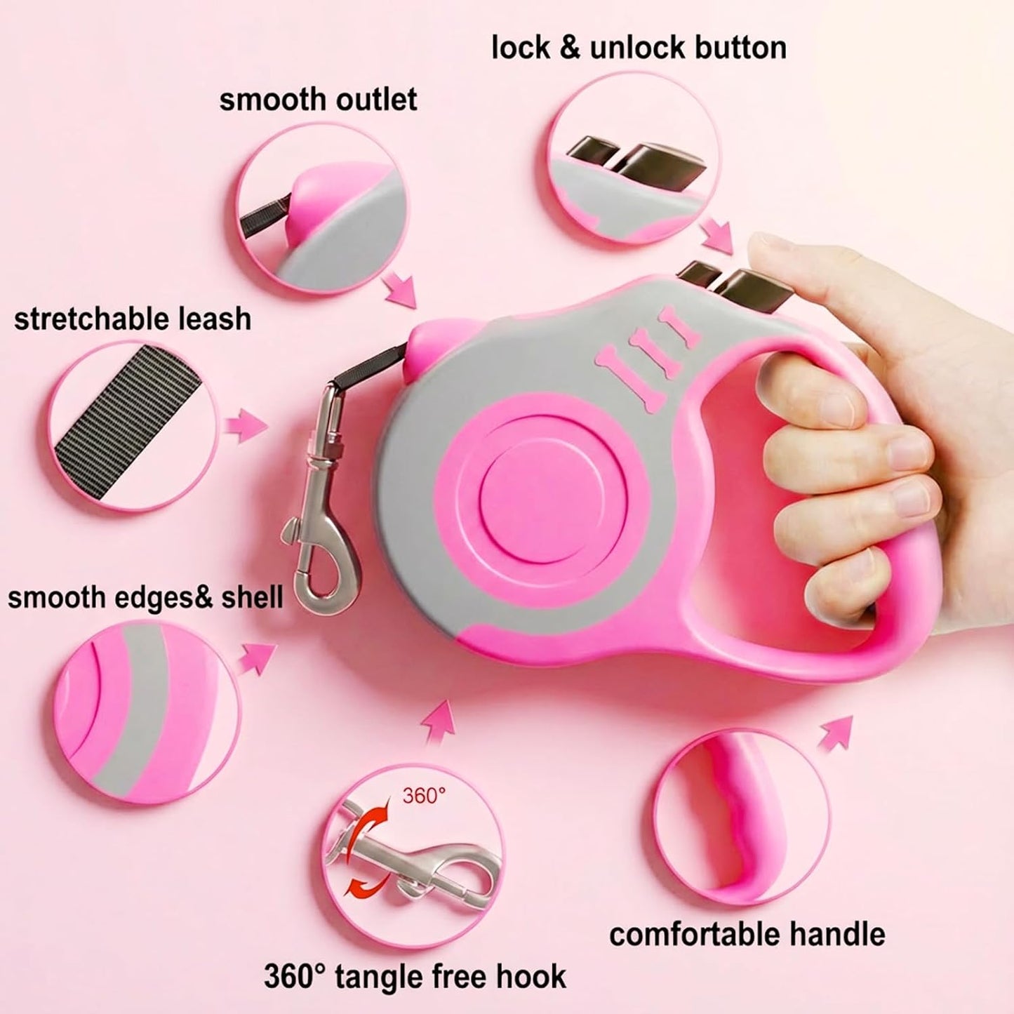 Side profile of 10 foot retractable leash for small dogs