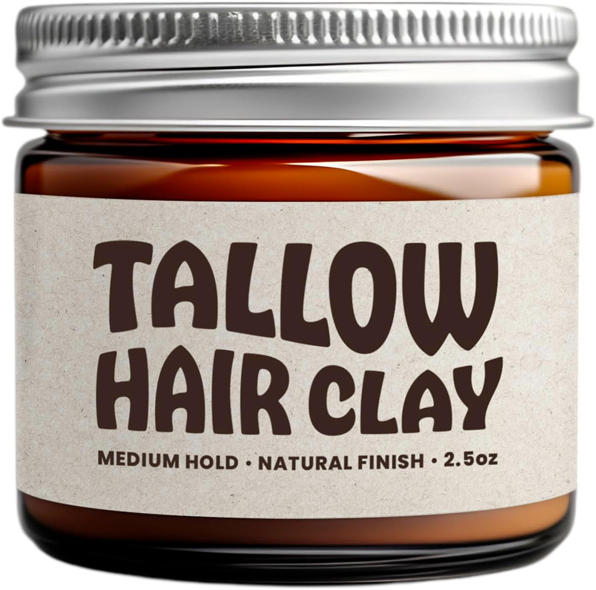Earth Wave All Natural Tallow Hair Clay front view amber jar for natural matte hair styling.