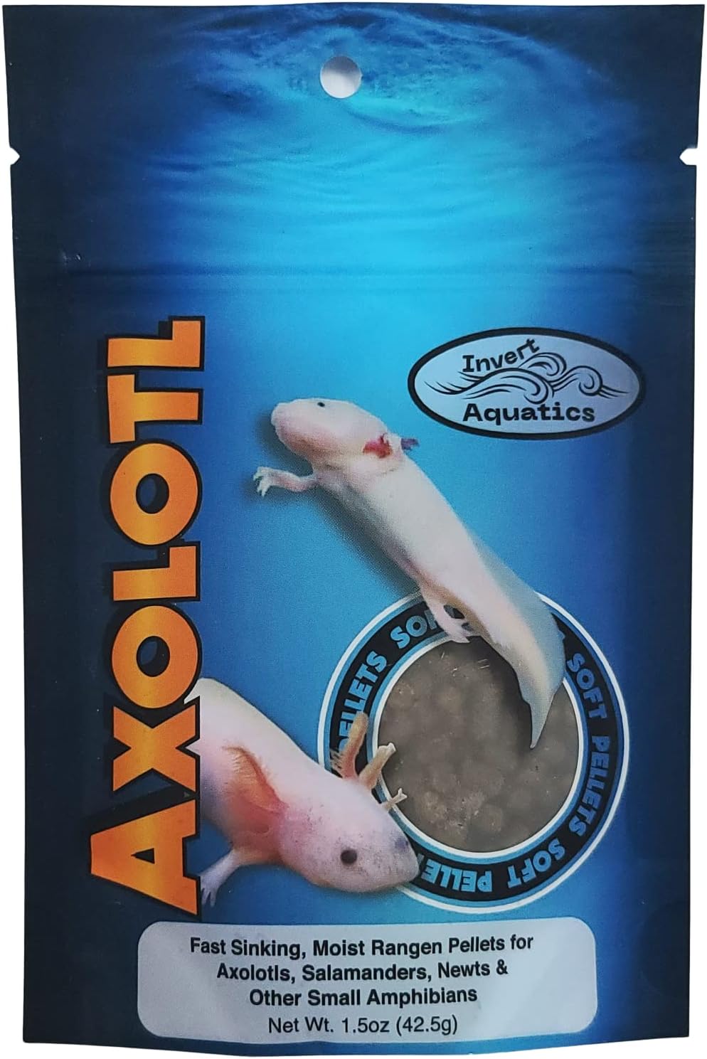 Invert Aquatics Soft Pellets for Axolotls front packaging view premium amphibian food