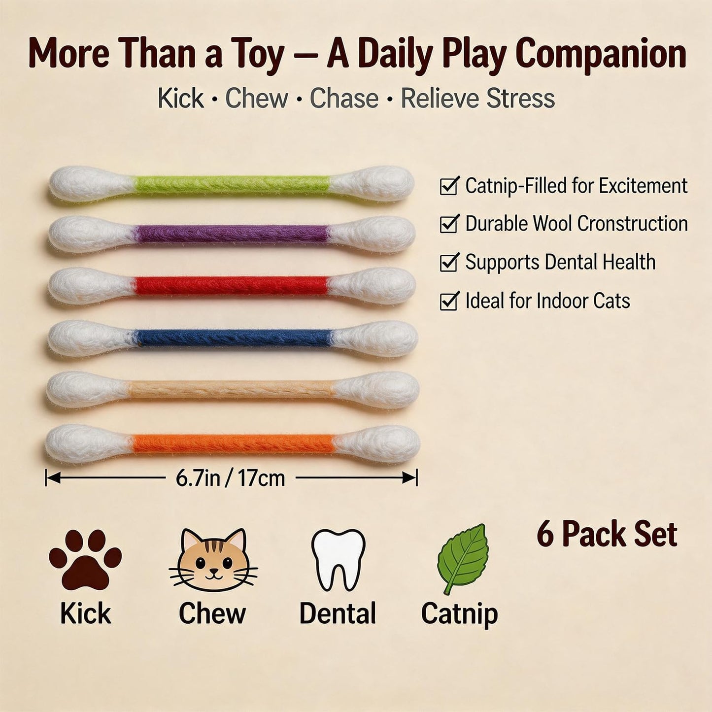Durable felt cat teething sticks for kittens