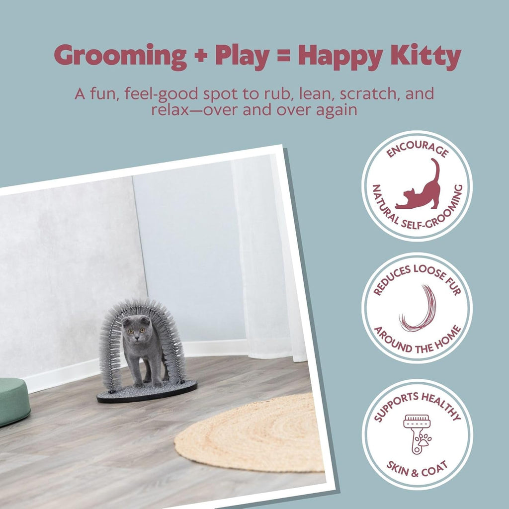 Close up view of the soft bristle ring brush on the Trixie cat grooming arch