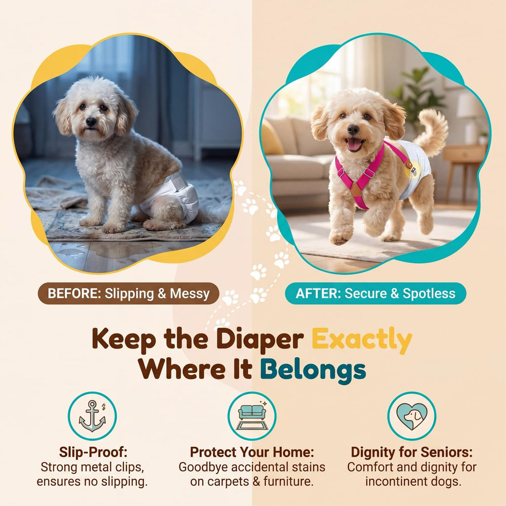 Adjustable pet harness straps for female dog diapers and male belly bands