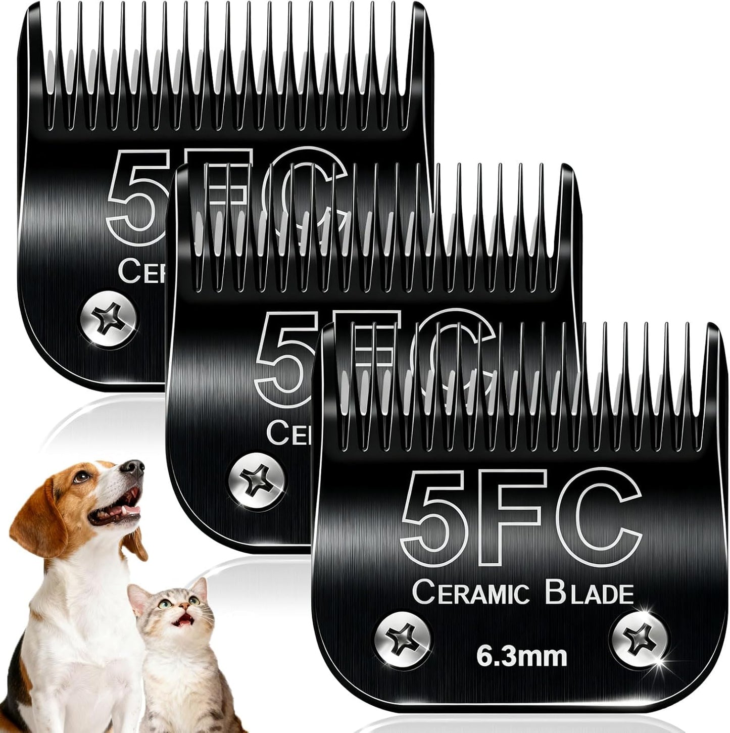 Audoc 5FC dog grooming clipper blades replacement front view three pack