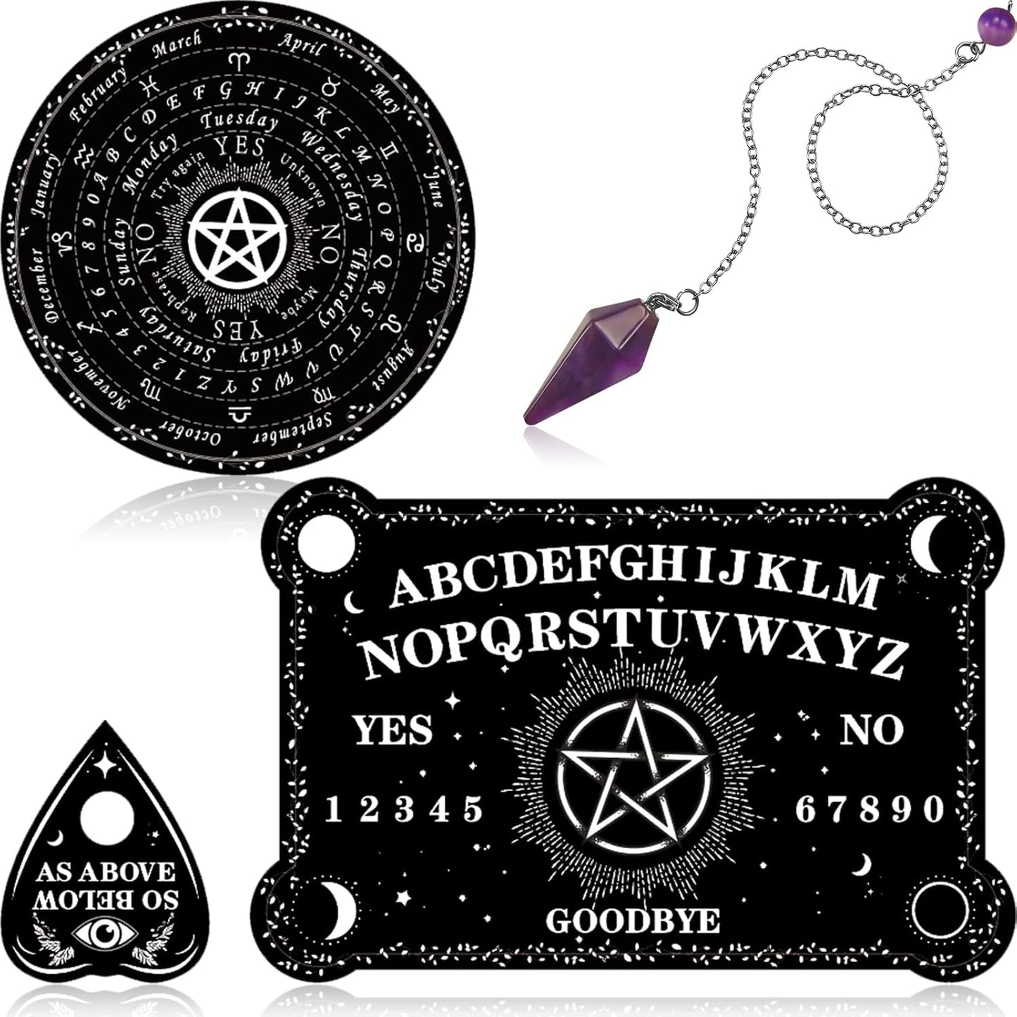 Threan Pendulum Dowsing Divination Board with Amethyst set front view