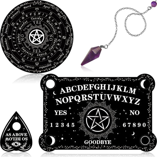 Threan Pendulum Dowsing Divination Board with Amethyst set front view