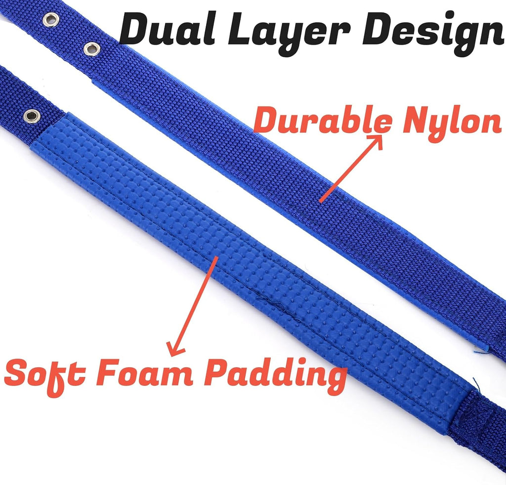 Coloch adjustable livestock neck belt being adjusted to demonstrate the flexible sizing range for growing calves.